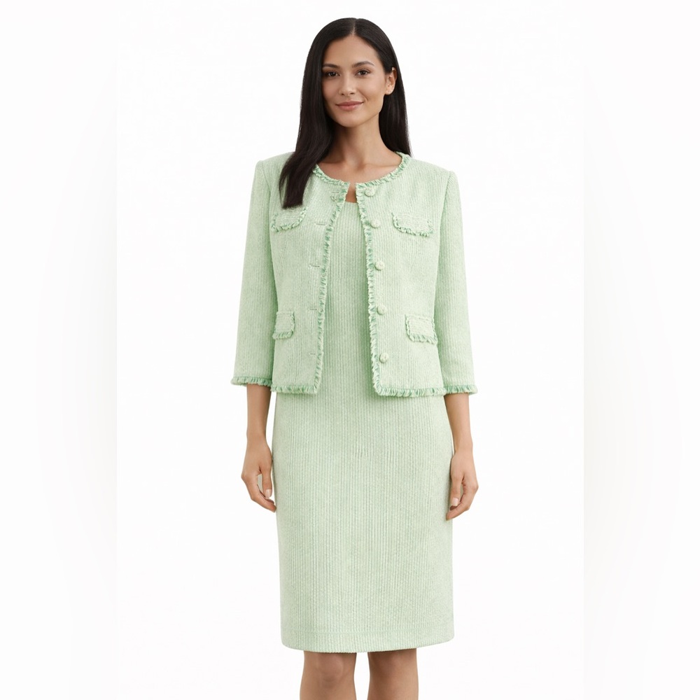 Set Preston & York Clover Green Pin Stripe Blazer & Midi Shift Easter Dress